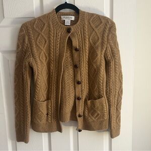 ✔️Brooks Brothers Camel Cable Knit Wool Cardigan